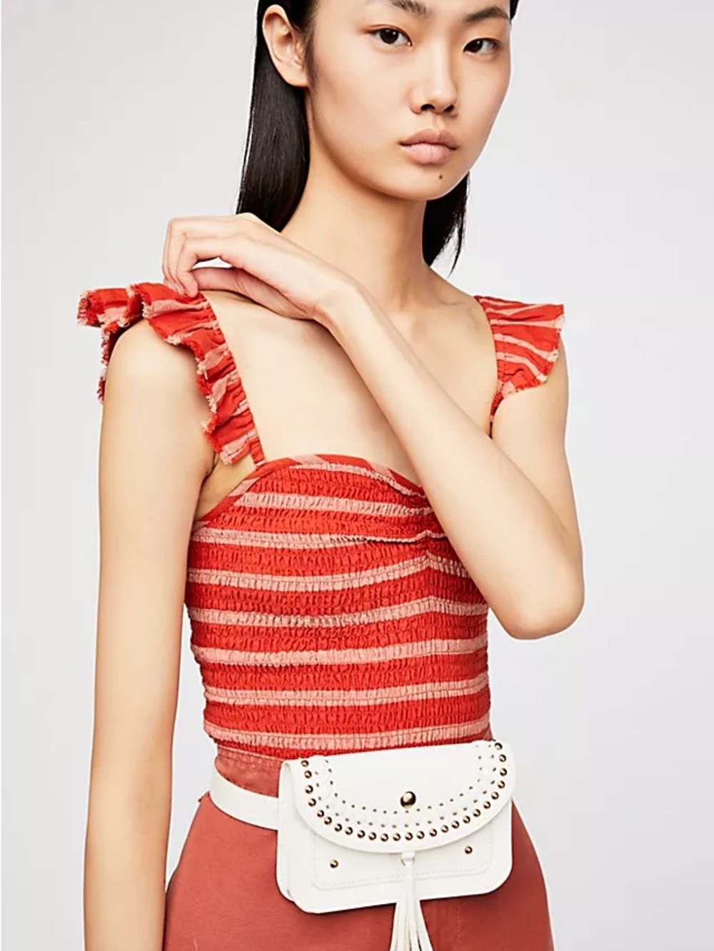 Free People Striped Ruffle Strap Tank Top - Red